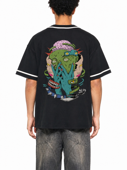Trippy Face Contrast Piped Button-Up Jersey