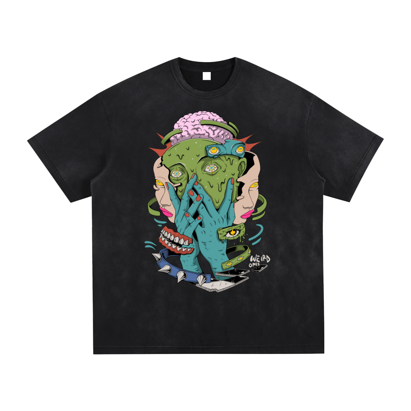 Trippy Face Vintage Washed Hand-Frayed T-Shirt