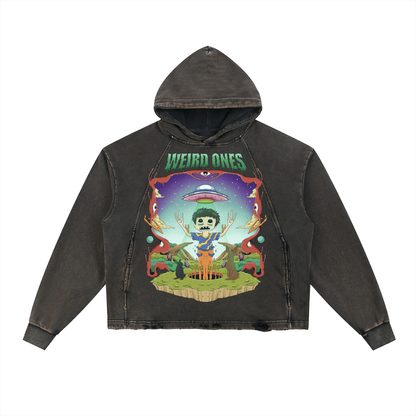Weird Ones Vintage Washed Frayed-Hem Hoodie