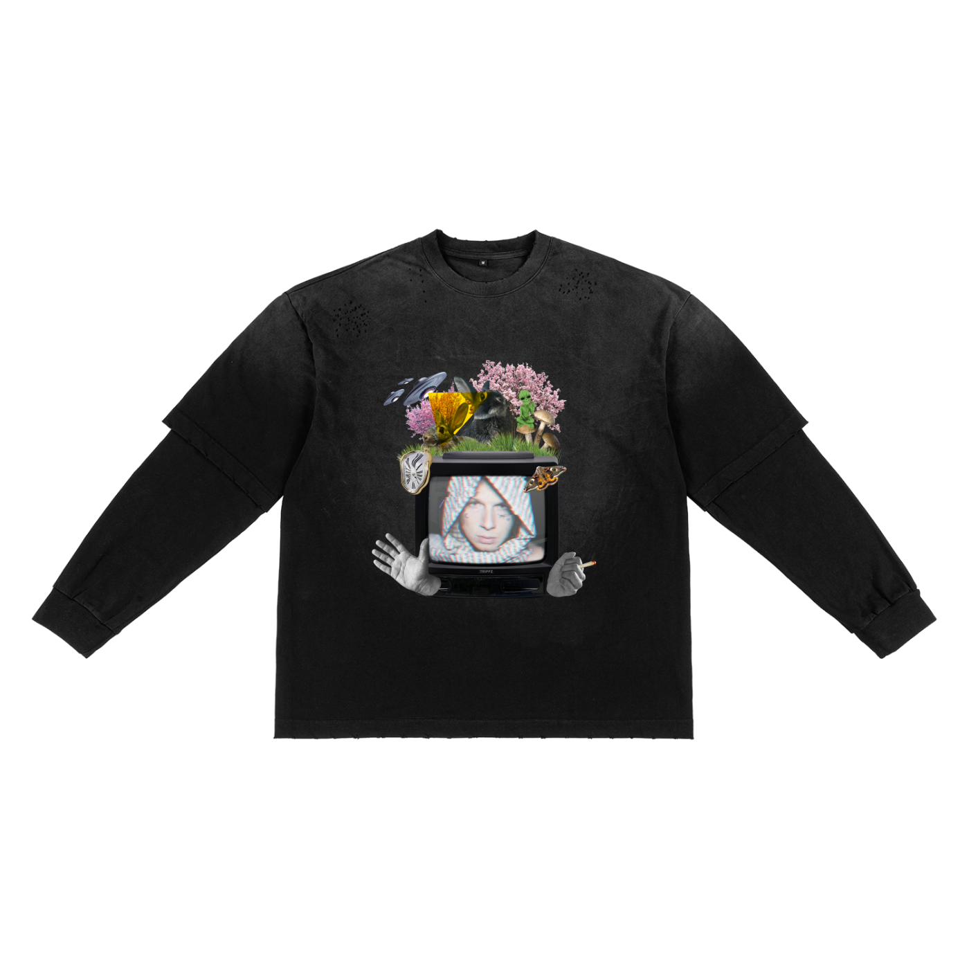 No Box Sunfade Hand-Frayed Faux Two-Piece T-Shirt