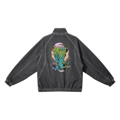 Trippy Face Unisex Vintage Wash Full Zip Mesh Jacket