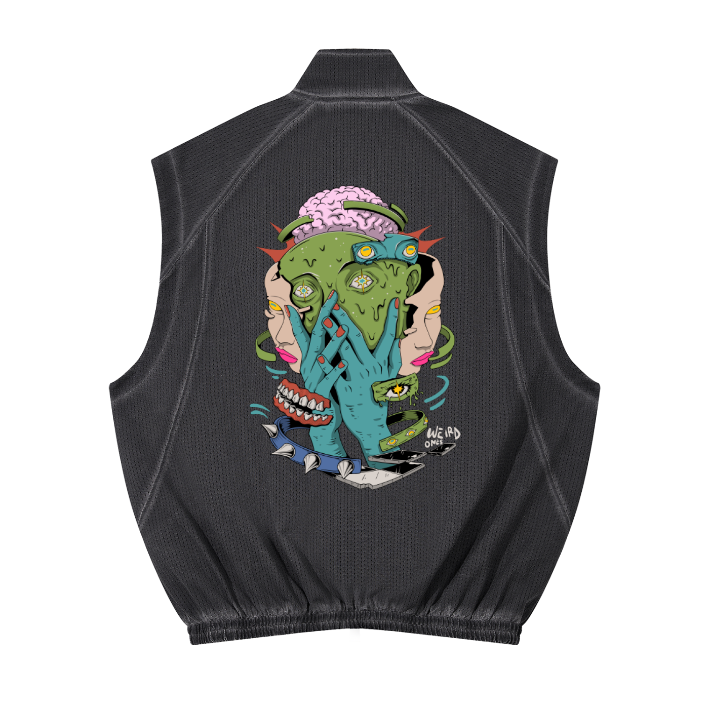 Trippy Face Unisex Vintage Wash Mesh Full-Zip Vest