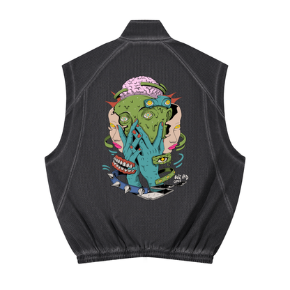 Trippy Face Unisex Vintage Wash Mesh Full-Zip Vest