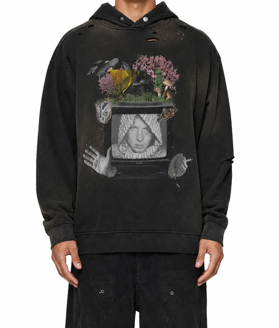 No Box Sun Fade Frayed Fleece Hoodie