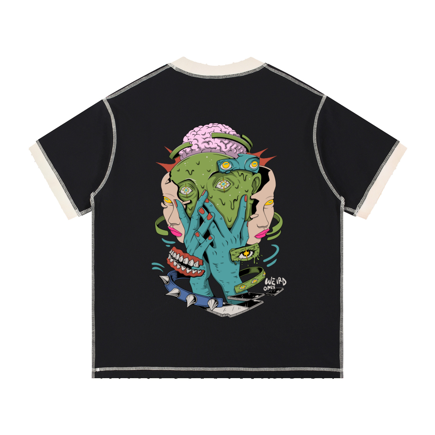 Trippy Face Contrast-Stitched Cotton T-Shirt