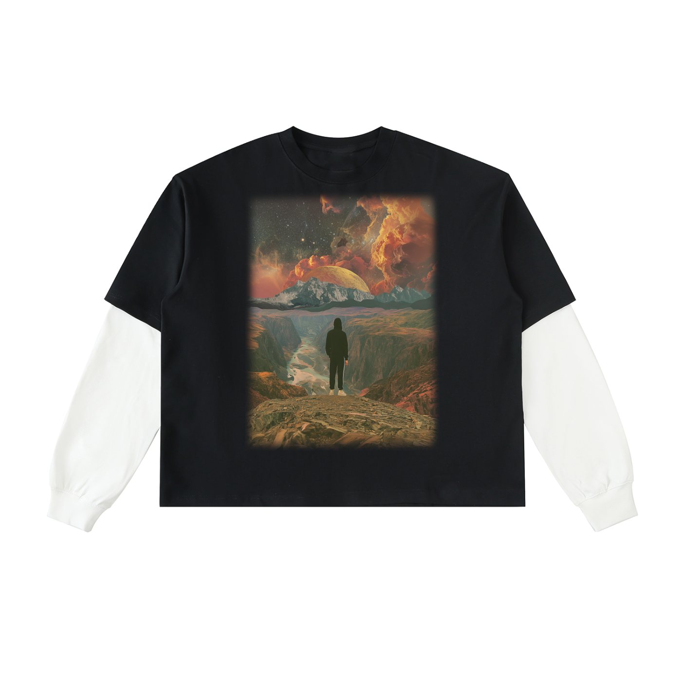 Fell From Heaven Layered Contrast Sleeve Cotton T-Shirt