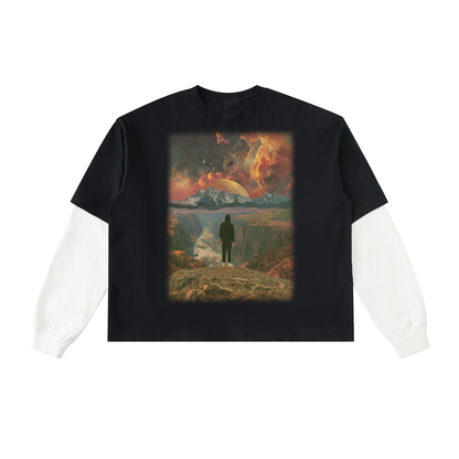 Fell From Heaven Layered Contrast Sleeve Cotton T-Shirt