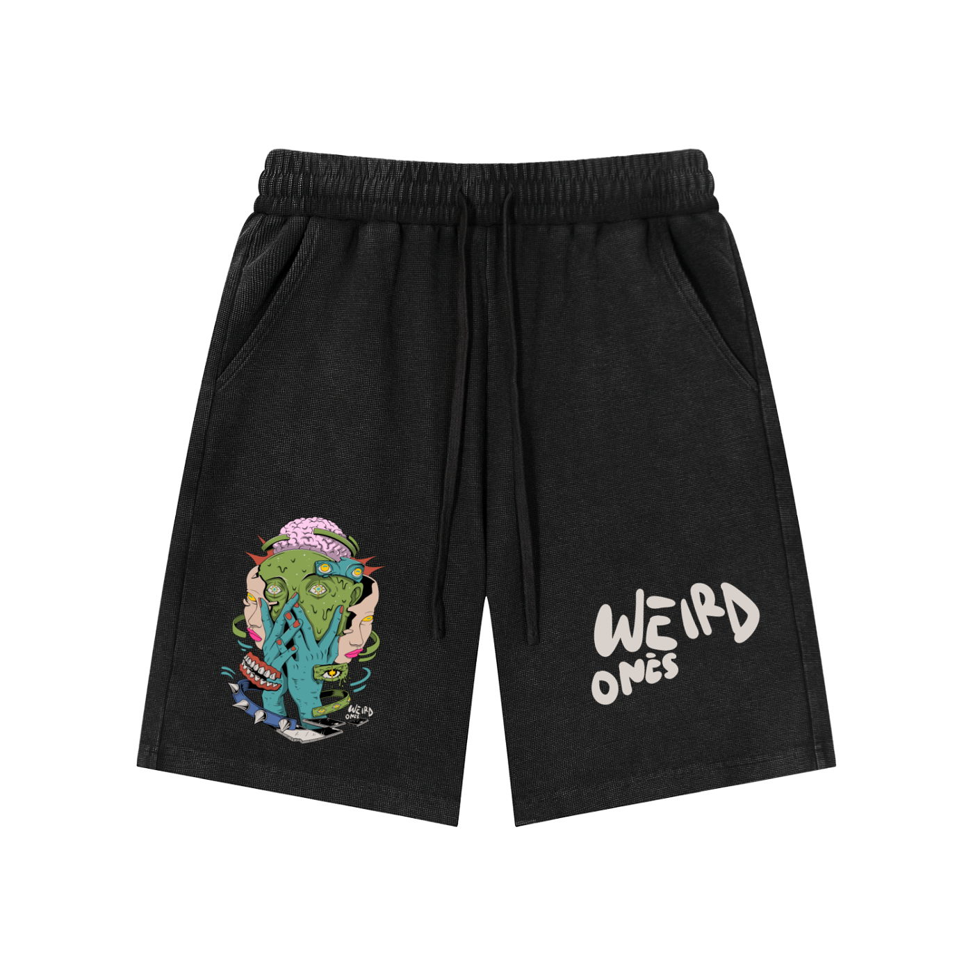 Trippy Face Mineral Wash Waffle Knit Shorts