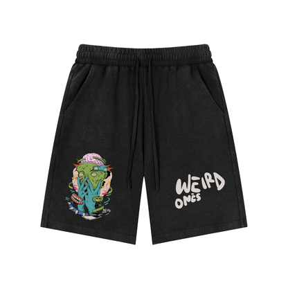 Trippy Face Mineral Wash Waffle Knit Shorts