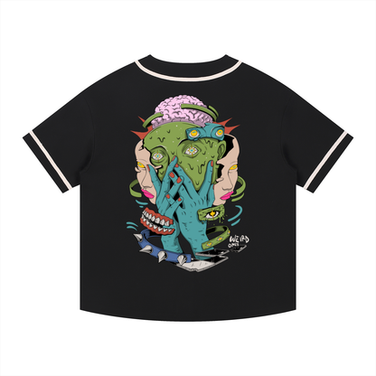 Trippy Face Contrast Piped Button-Up Jersey