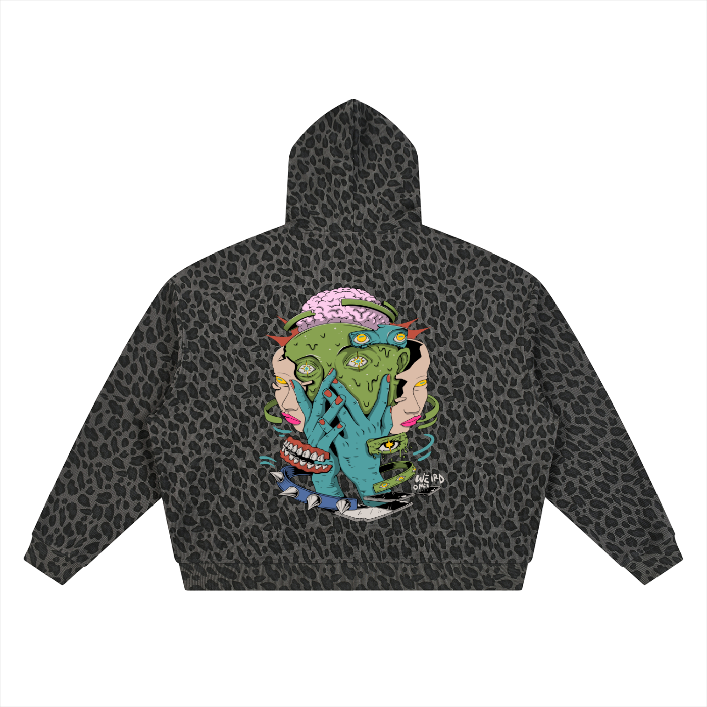 Trippy Face Unisex Leopard Print Waffle Full Zip Hoodie