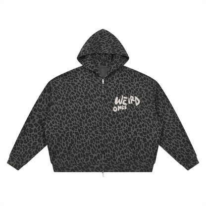 Trippy Face Unisex Leopard Print Waffle Full Zip Hoodie