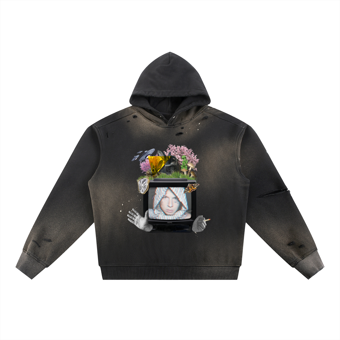 No Box Sun Fade Frayed Fleece Hoodie