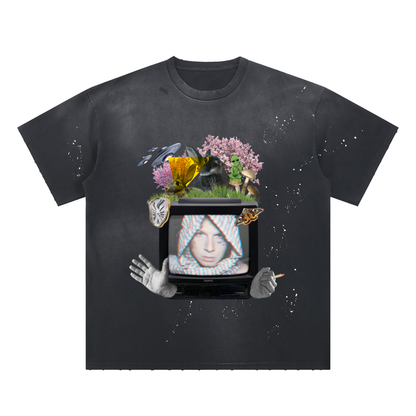 No Box Hand-Frayed Sunfade Paint Splatter T-Shirt