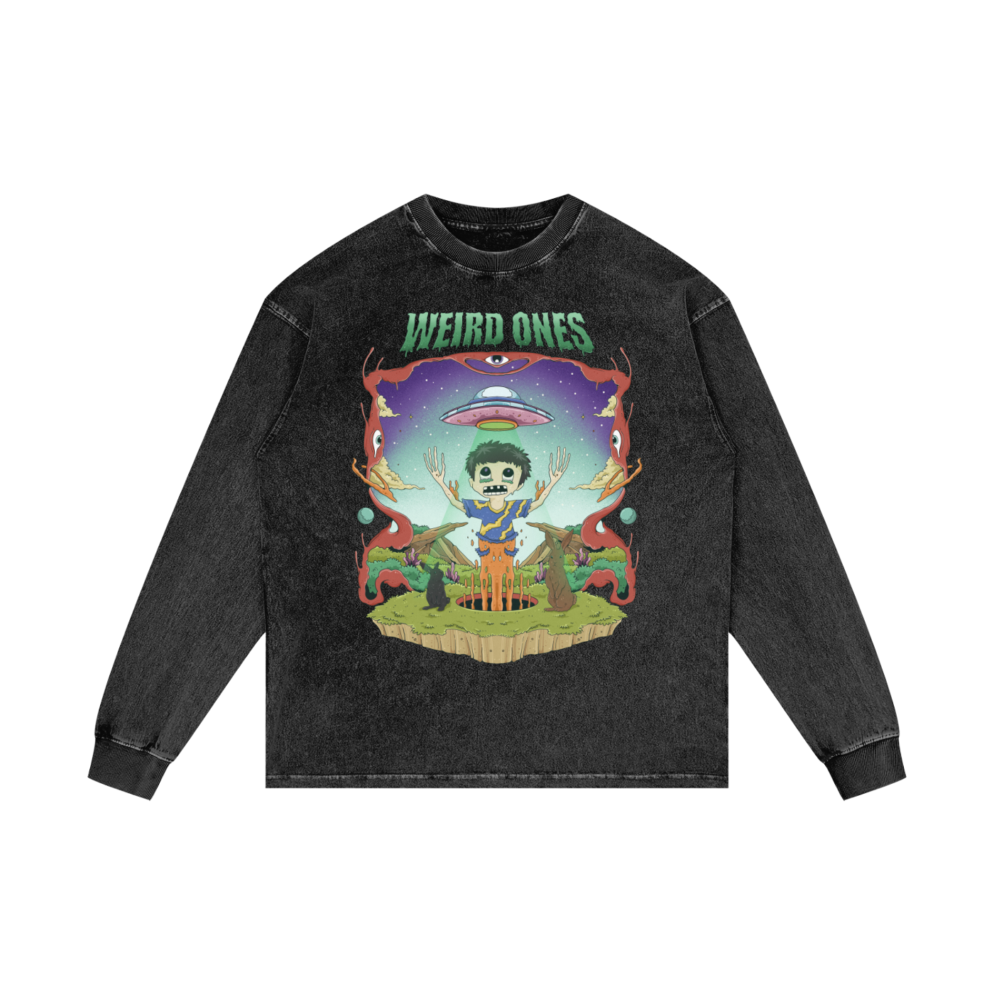 Weird Ones Acid Wash Oversize Long Sleeve T-Shirt