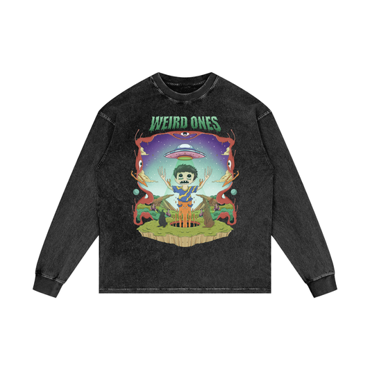 Weird Ones Acid Wash Oversize Long Sleeve T-Shirt
