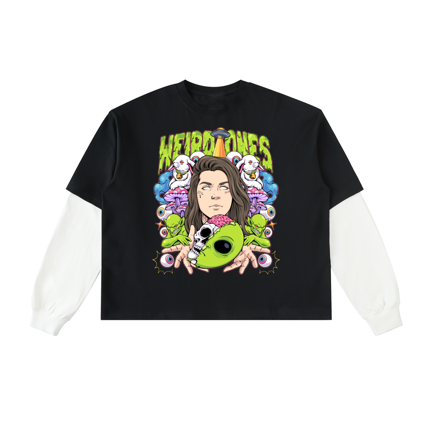 Weird Ones Layered Contrast Sleeve Cotton T-Shirt