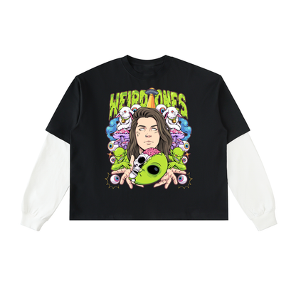 Weird Ones Layered Contrast Sleeve Cotton T-Shirt