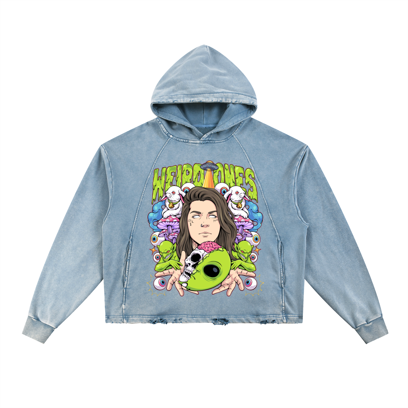 Trippz Vintage Washed Frayed-Hem Hoodie