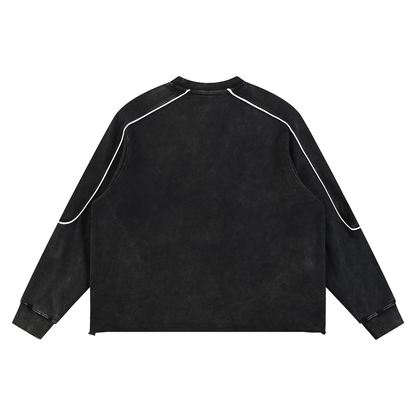 Trippy Face Mineral Wash Piping Raw Hem Sweatshirt
