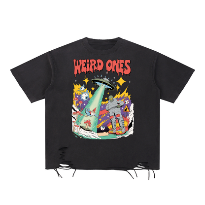 Weird Ones Alien Snow Washed Raw-Hem T-Shirt